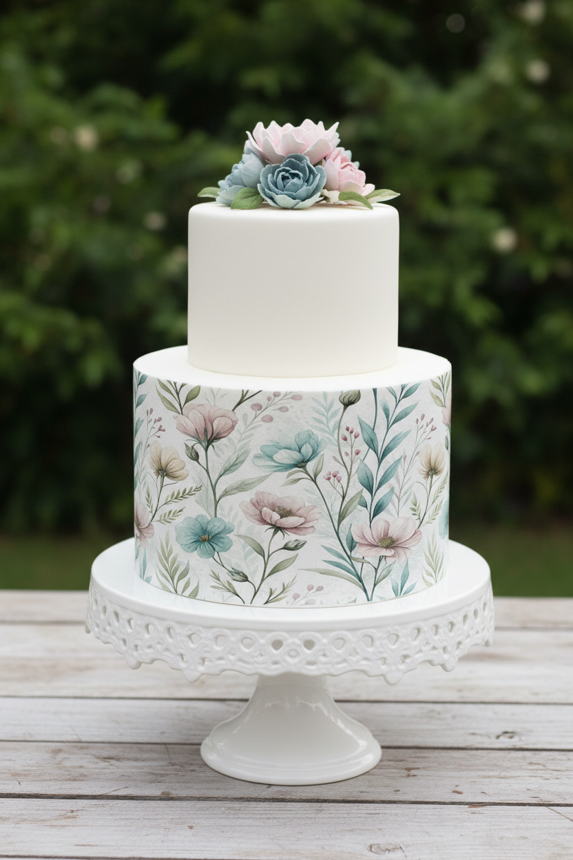 2-Tiered Cake with Edible Wrap on Sides Only
