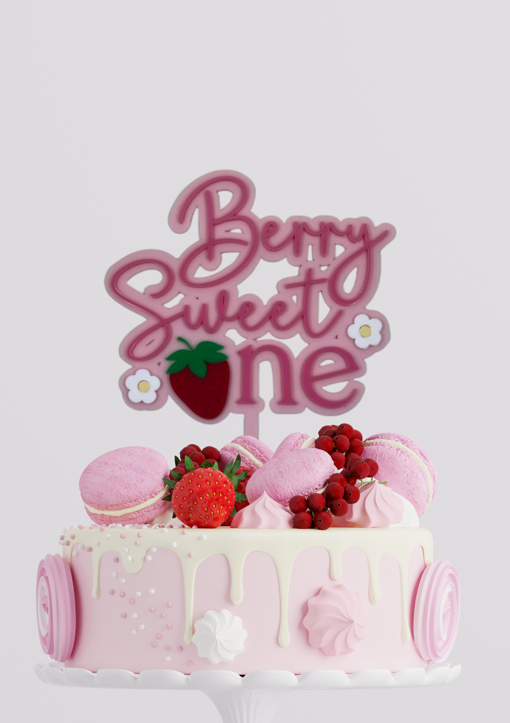Berry Sweet One Cake Topper – Layered Laser Cut Acrylic