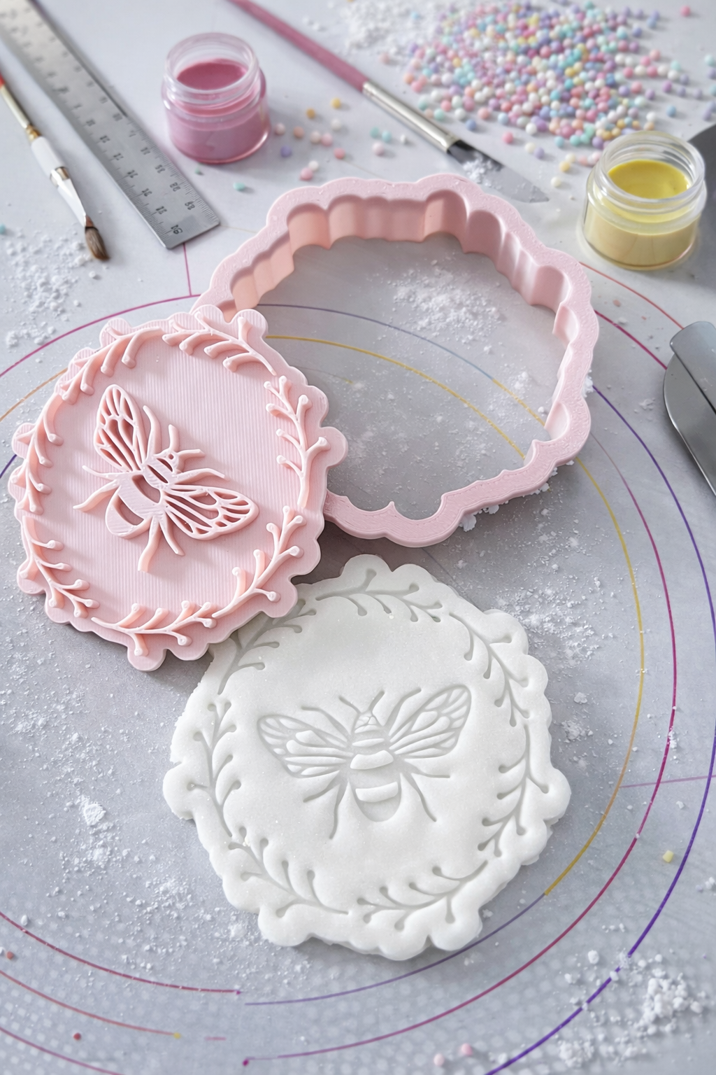 Bee Cookie Cutter & Stamp Set – 3D Printed Food Safe PLA