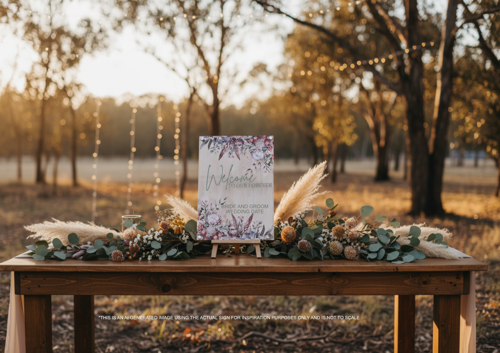 Australian Native Wedding Signage Set – Personalised Acrylic & Timber