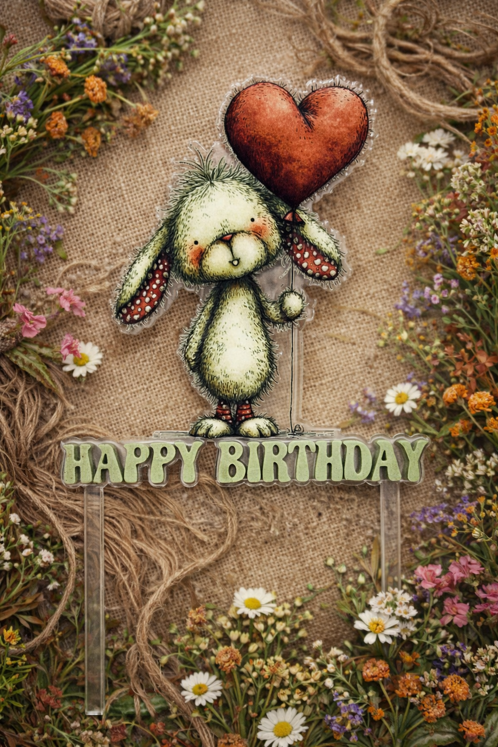 Happy Birthday Bunny Cake Topper – Laser Cut Acrylic