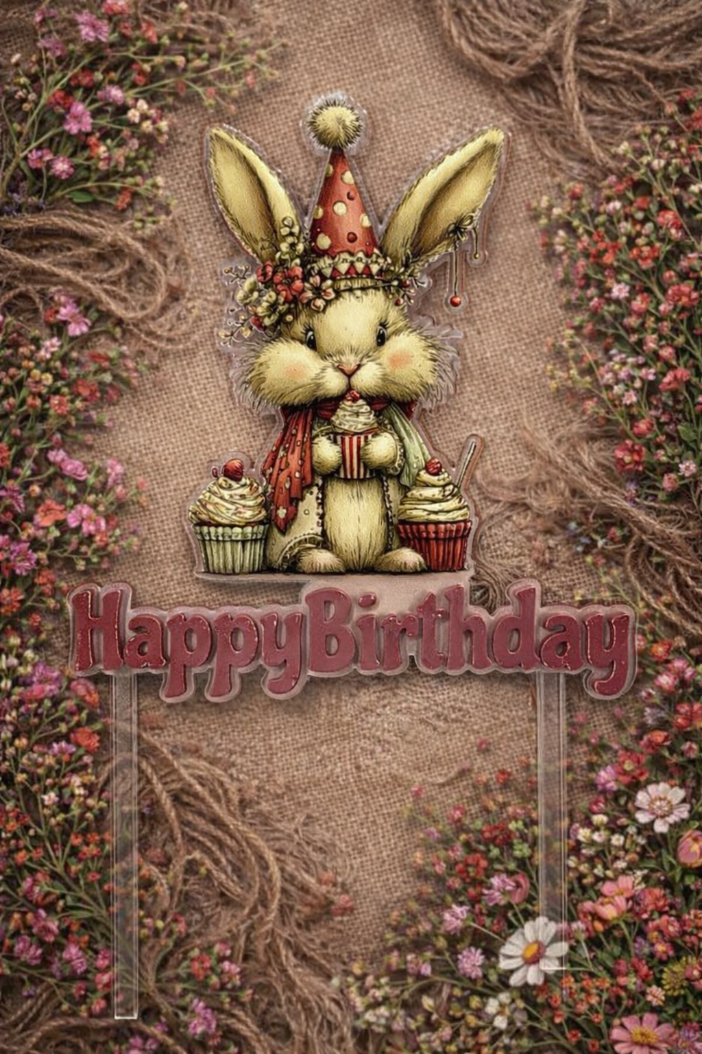 Happy Birthday Party Bunny Cake Topper – Laser Cut Acrylic