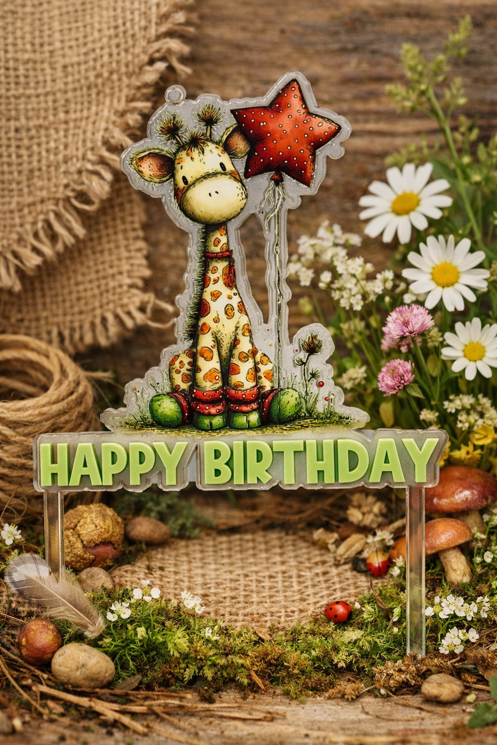 Happy Birthday Giraffe Cake Topper – Laser Cut Acrylic