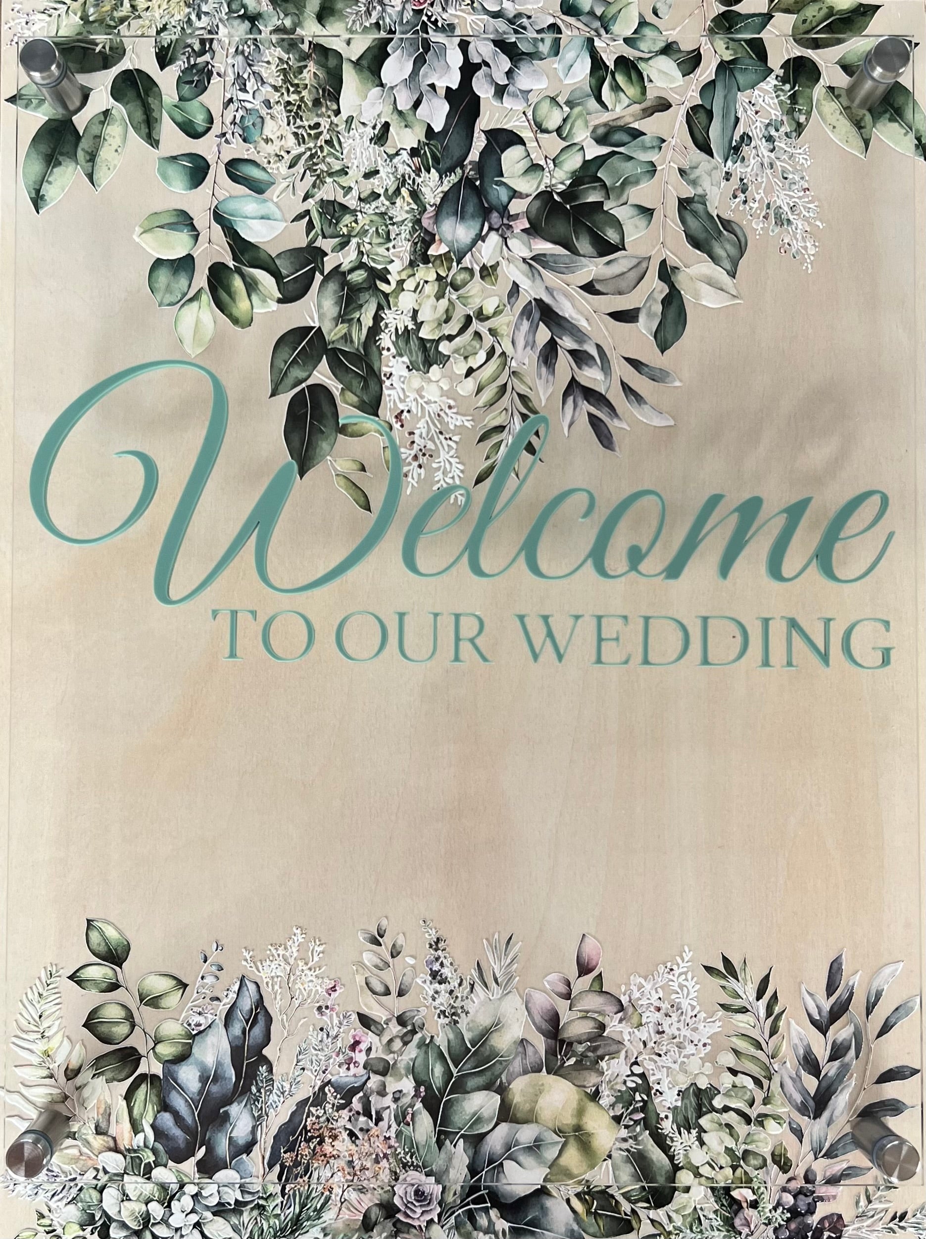 Personalised Wedding Welcome Sign – UV Printed Acrylic & Timber