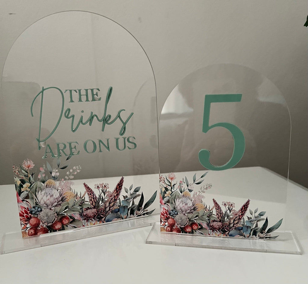 Australian Native Wedding Signage Set – Personalised Acrylic & Timber