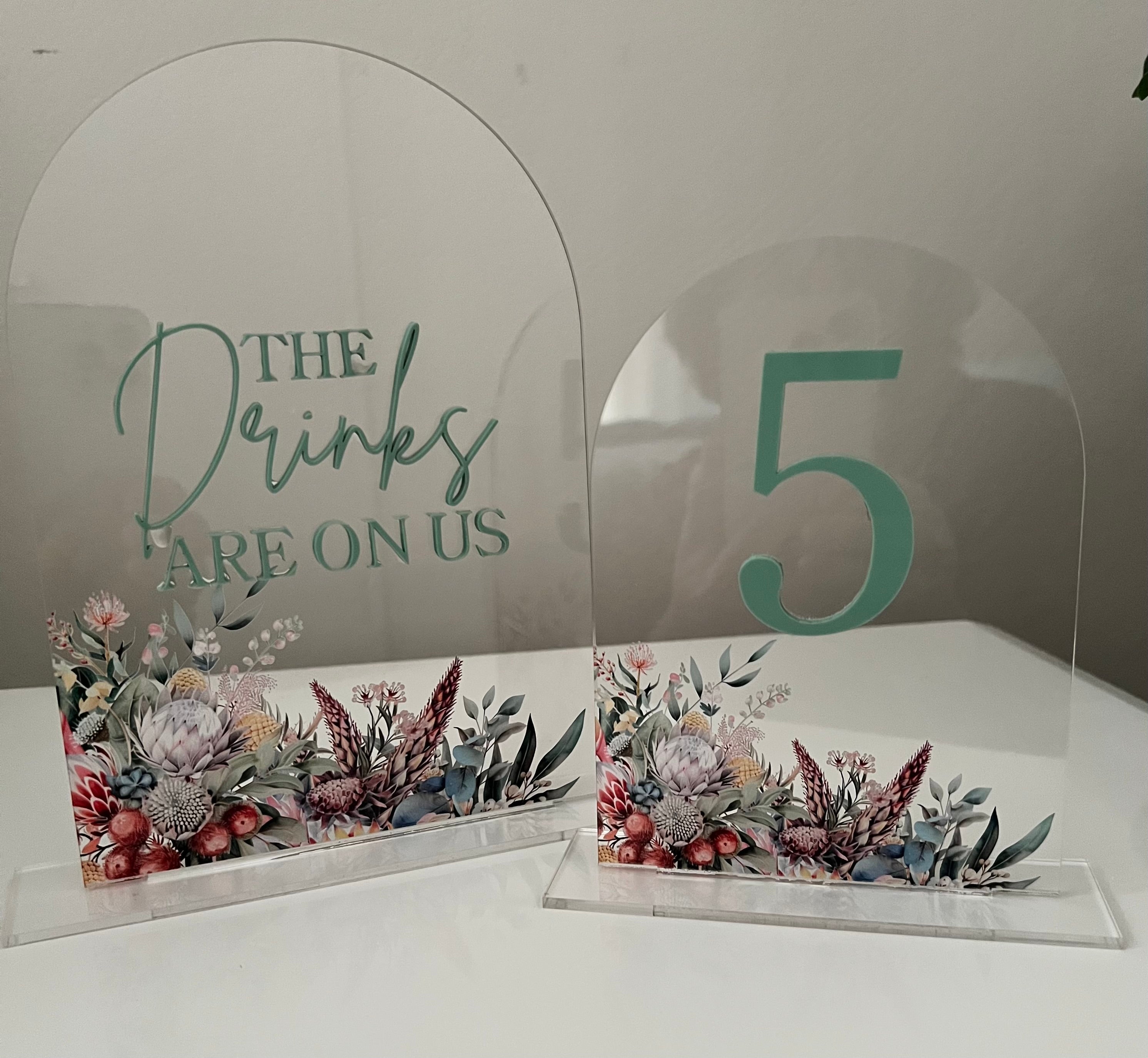Australian Native Wedding Signage Set – Personalised Acrylic & Timber
