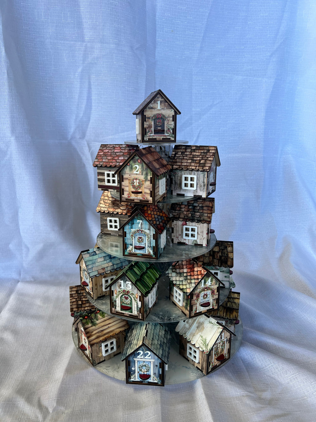 Christmas Cottage Advent Calendar with Acrylic Cupcake Stand