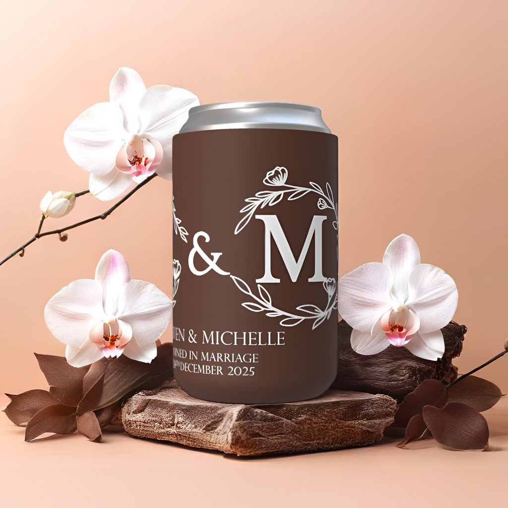 Customisable Wedding Stubby holder - INFINITY