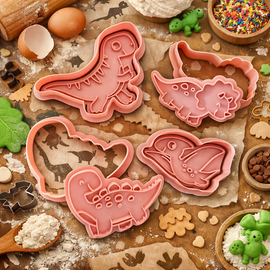 Dinosaur Cookie Cutter & Stamp Set – 3D Printed Food Safe PLA