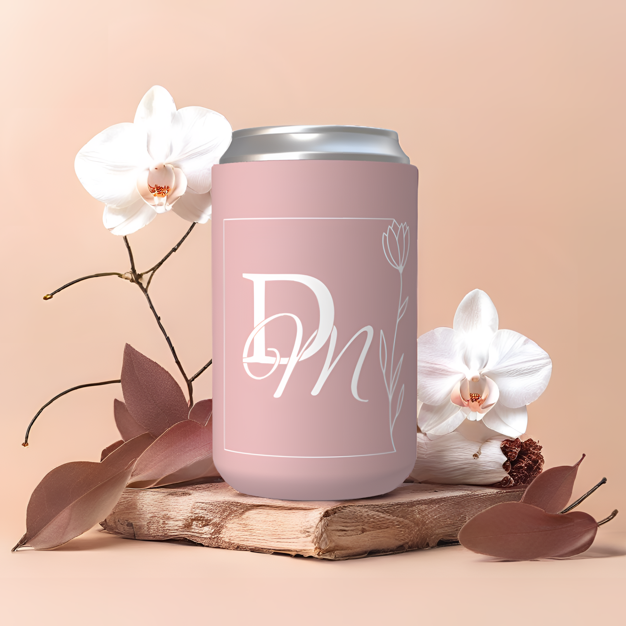 Customisable Wedding Stubby holder - FLORAL FRAME
