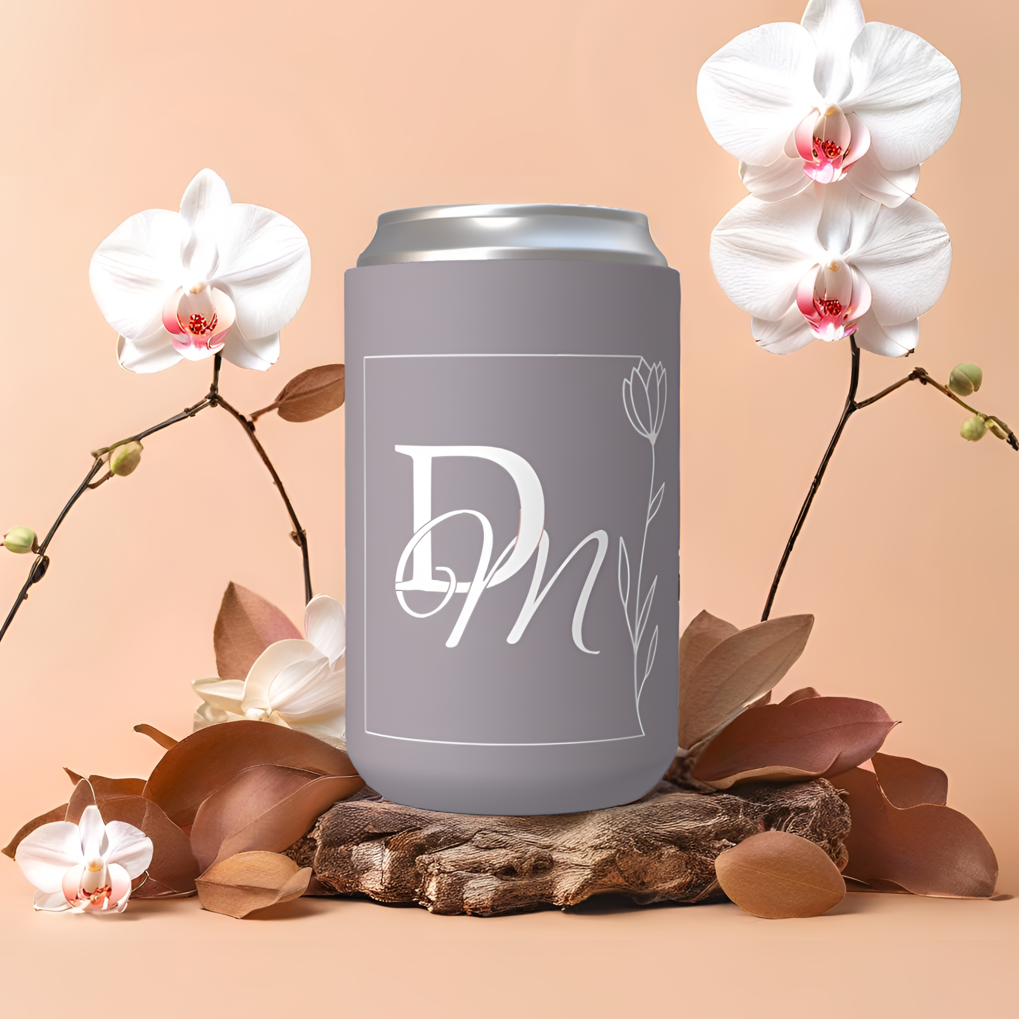 Customisable Wedding Stubby holder - FLORAL FRAME