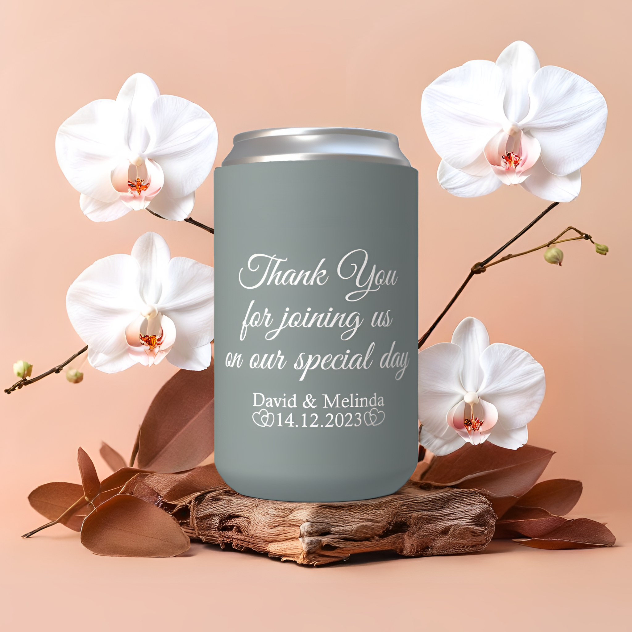 Customisable Wedding Stubby holder - FLORAL FRAME