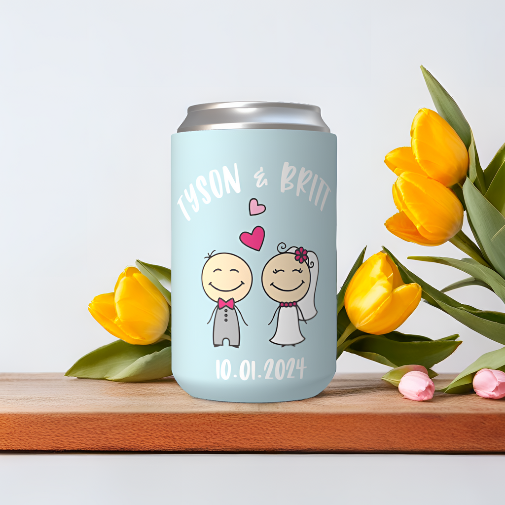Customisable Wedding Stubby holder - HAPPY COUPLE