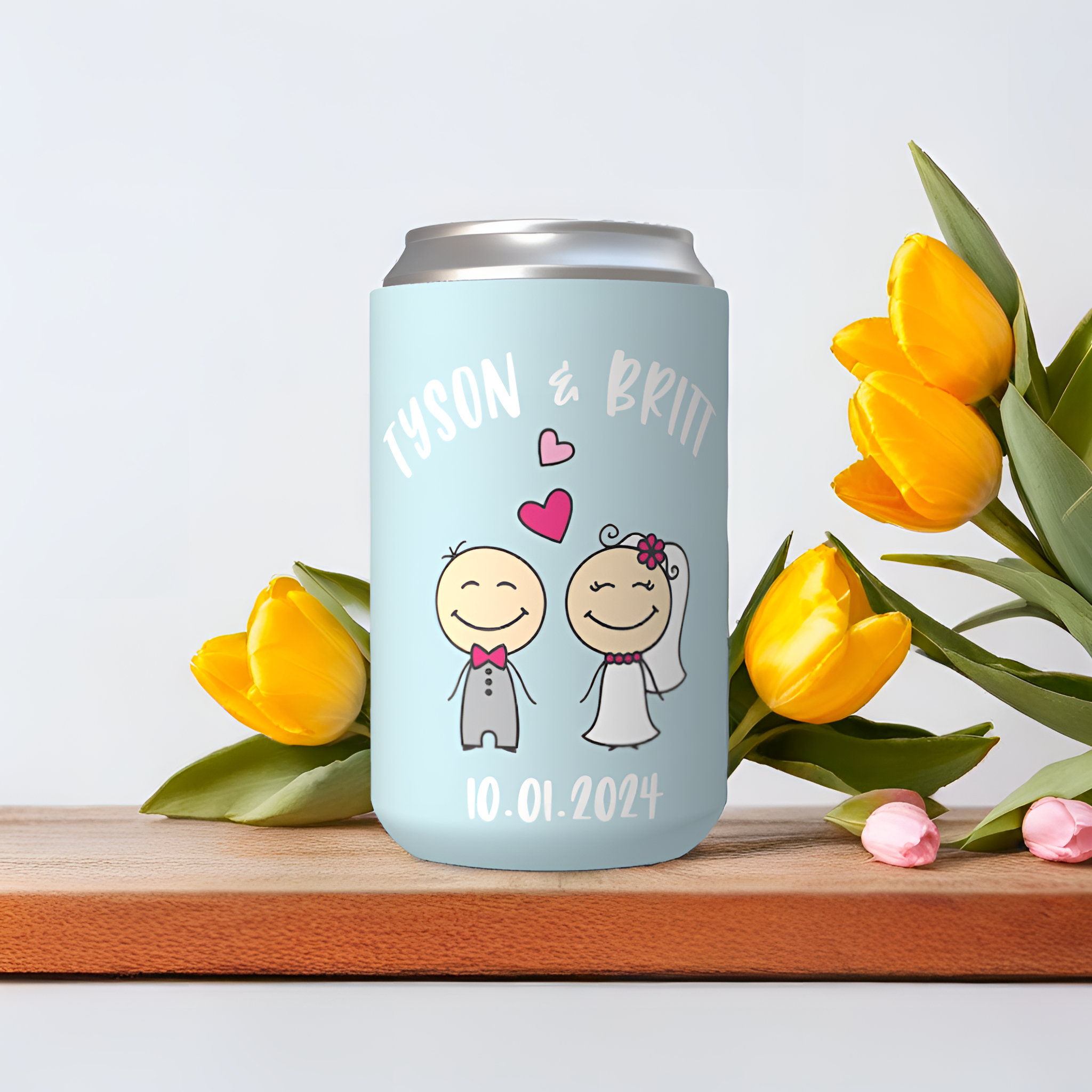 Customisable Wedding Stubby holder - HAPPY COUPLE