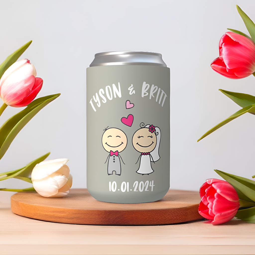 Customisable Wedding Stubby holder - HAPPY COUPLE