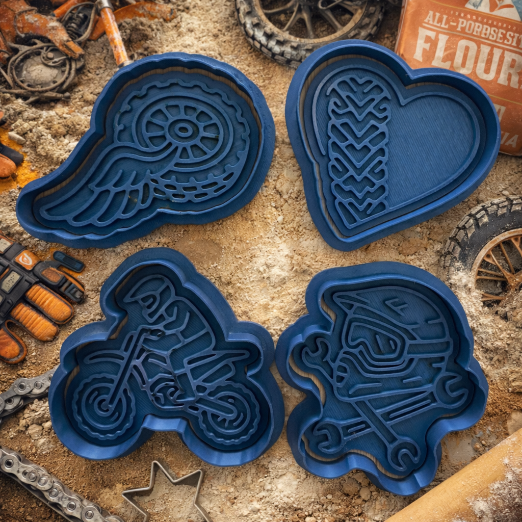 Motocross Cookie Cutter & Stamp Set – 3D Printed Food Safe PLA