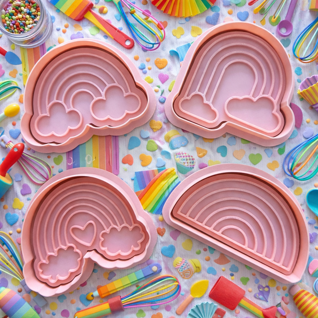 Rainbow Cookie Cutter & Stamp Set – 3D Printed Food Safe PLA