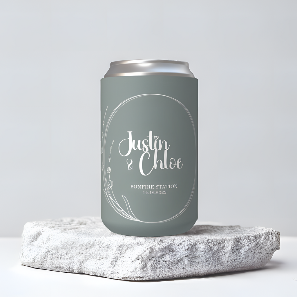 Customisable Wedding Stubby holder - SIMPLE WREATH