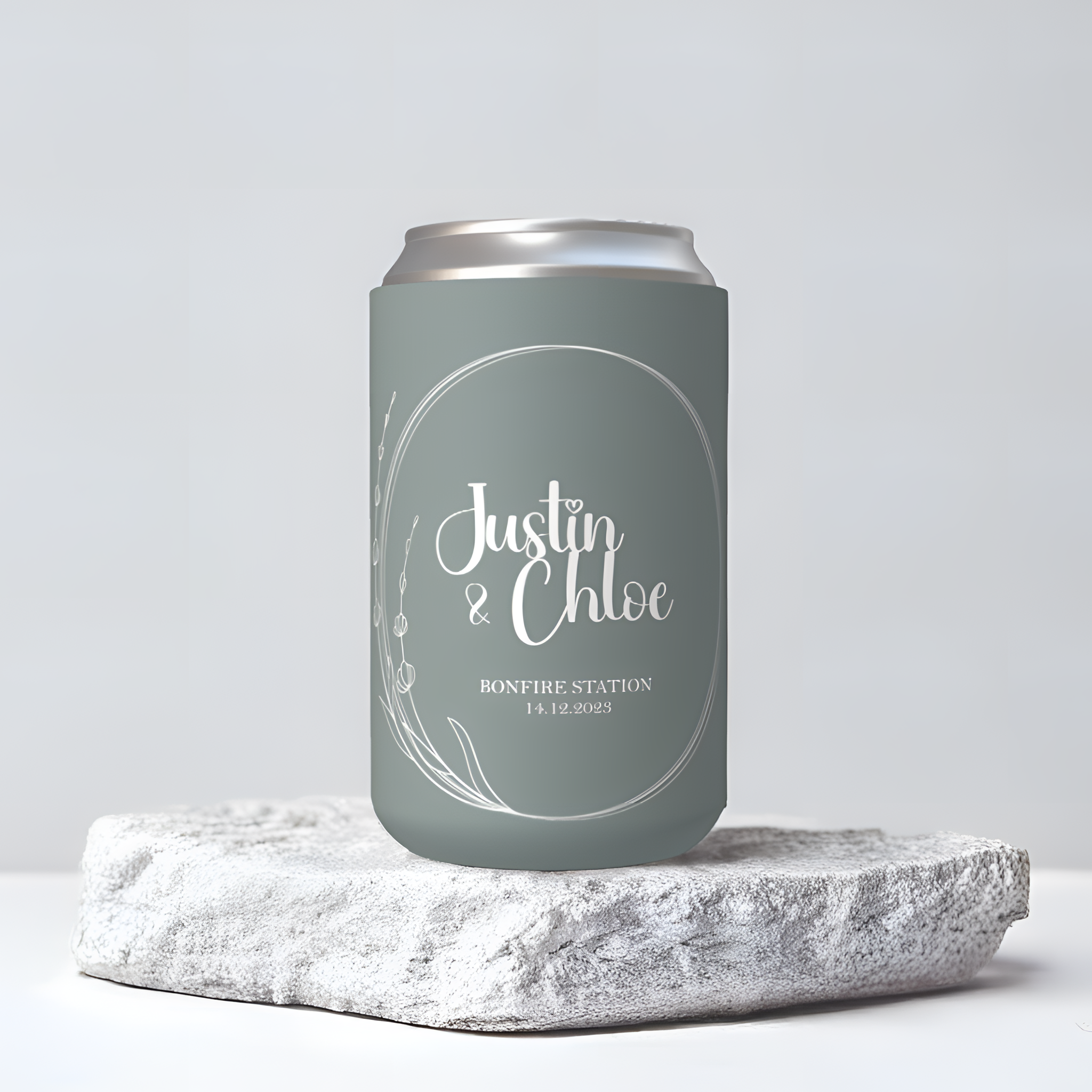 Customisable Wedding Stubby holder - SIMPLE WREATH