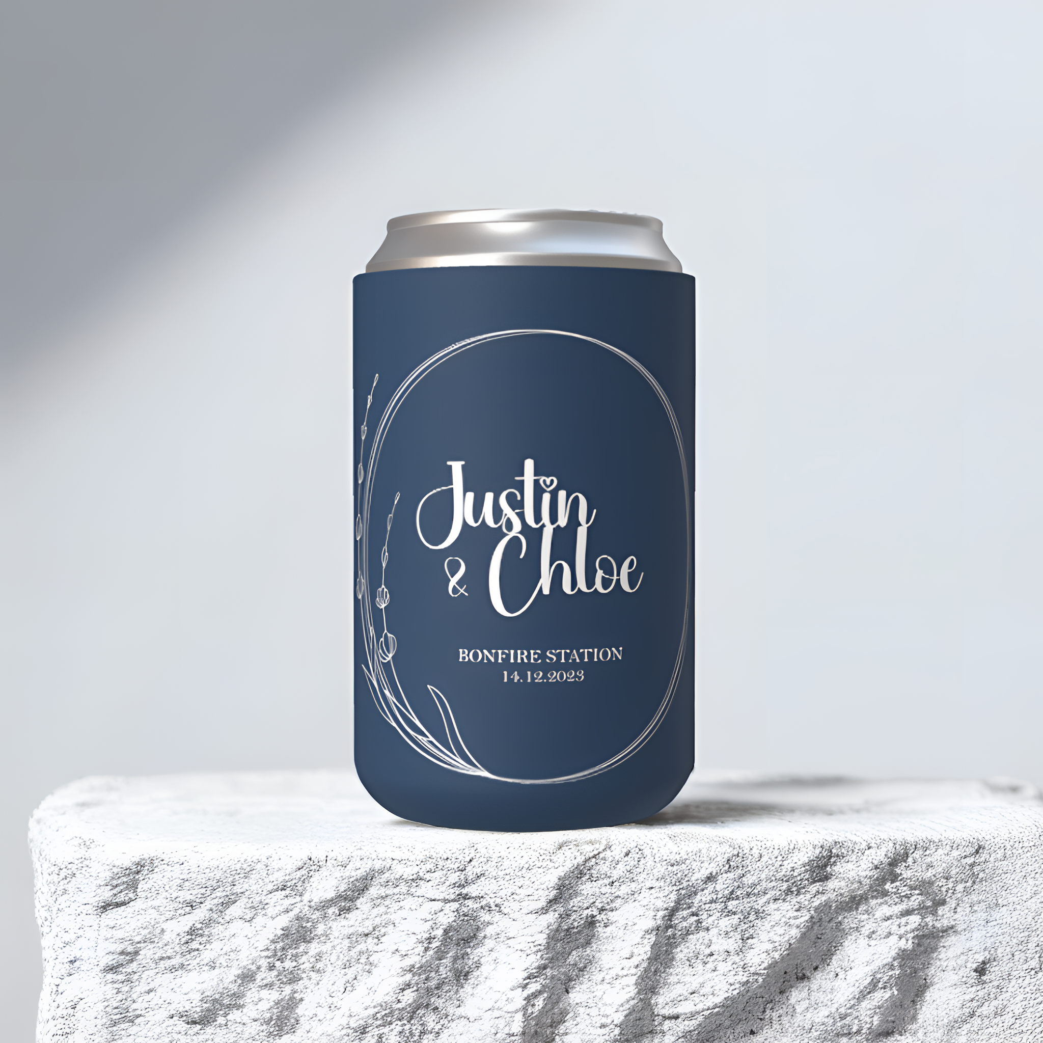 Customisable Wedding Stubby holder - SIMPLE WREATH