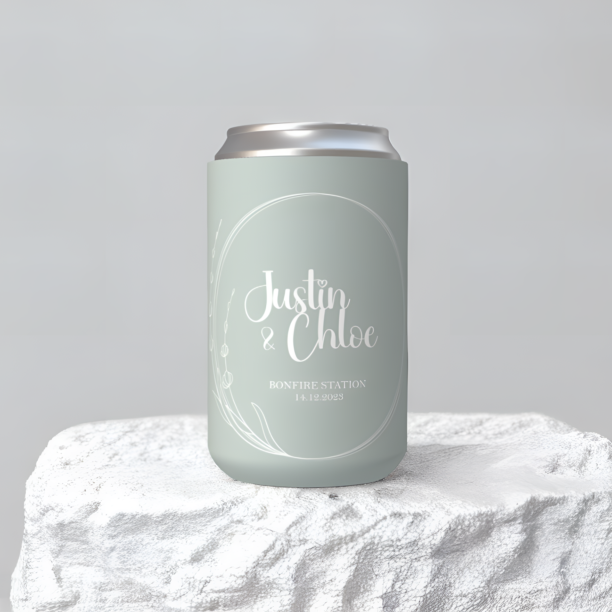 Customisable Wedding Stubby holder - SIMPLE WREATH